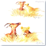 Lioness and Topi Watercolor by Gerrity