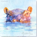 African Hippopotamus Watercolor by Gerrity