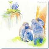 Rwanda Silverback Gorilla and family Watercolor by Gerrity