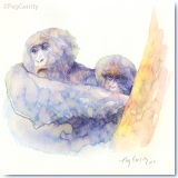 Rwanda Gorilla Mom and Baby Watercolor Gerrity