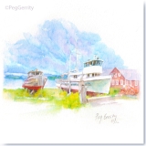 Vintage Boats at Icy Strait Point, Alaska watercolor by Gerrity