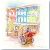 Singapore Chinatown Watercolor Painting by Peg Gerrity