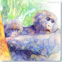 African Rwanda Highland Gorilla Watercolor by Gerrity